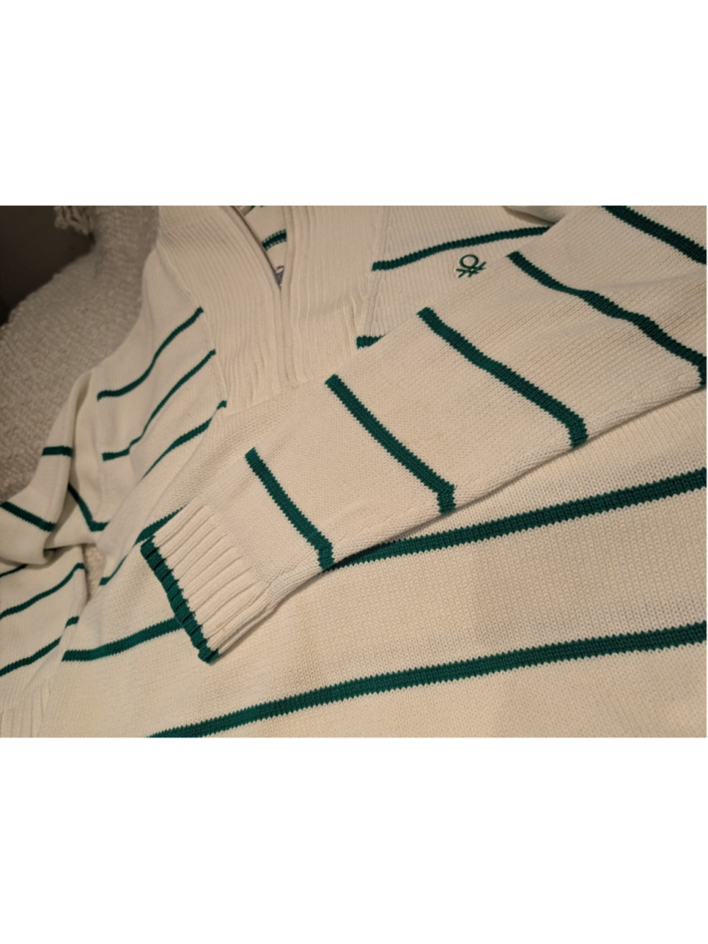 677 - United Colors of Benetton Women's L Cotton Striped Quarter Zip Sweater - Picture 11 of 11